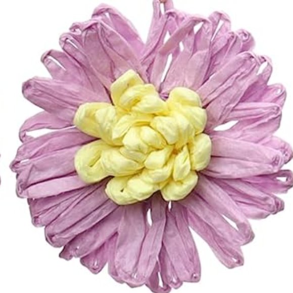 Pink Raffia Flowers Wire Statement Earrings Big Boho Wicker Vacation Flowers New - Picture 4 of 5